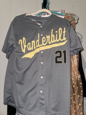 Vanderbilt Grey Baseball Jersey with Yellow Script